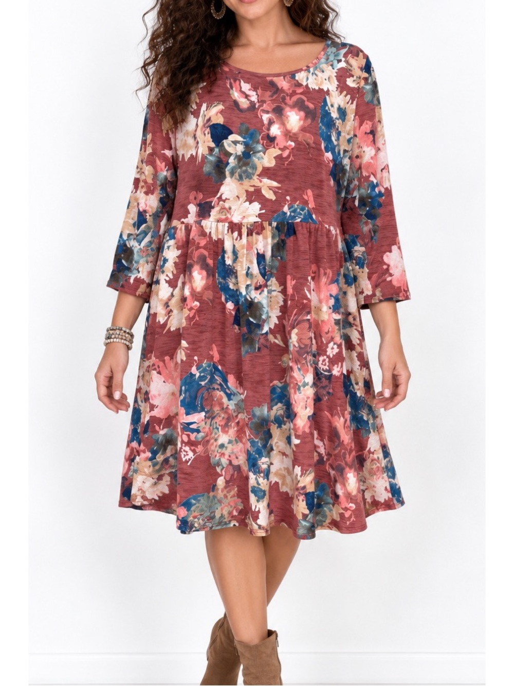 Paisley Grace Multi Colored Floral Print Babydoll silhouette Dress